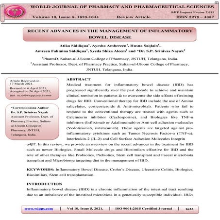 RECENT ADVANCES IN THE MANAGEMENT OF INFLAMMATORY BOWEL DISEASE | PDF