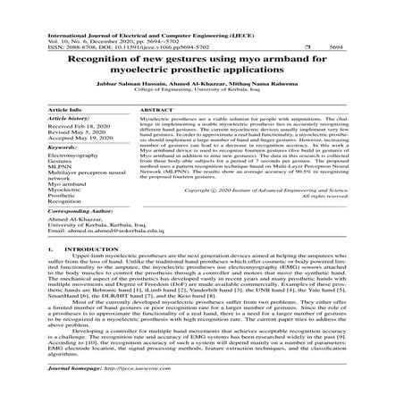 Recognition of new gestures using myo armband for myoelectric prosthetic appl...