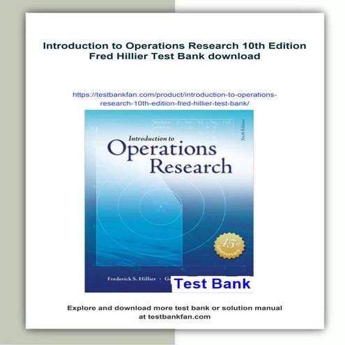Introduction to Operations Research 10th Edition Fred Hillier Test Bank ...