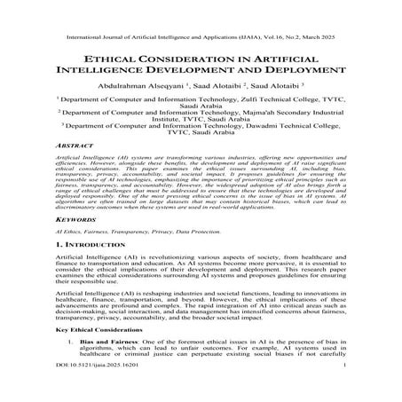 Ethical Consideration in Artificial Intelligence Development and Deployment