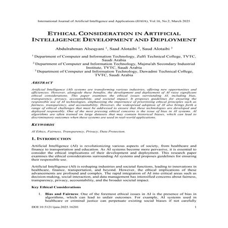 ETHICAL CONSIDERATION IN ARTIFICIAL INTELLIGENCE DEVELOPMENT AND DEPLOYMENT