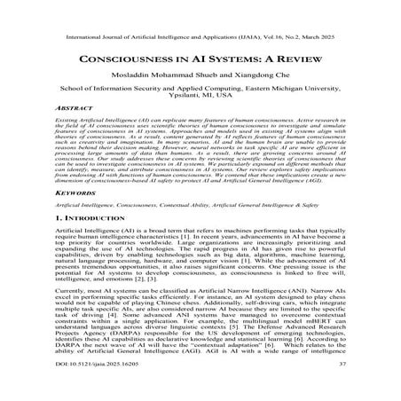 CONSCIOUSNESS IN AI SYSTEMS: A REVIEW - ijaia | PDF