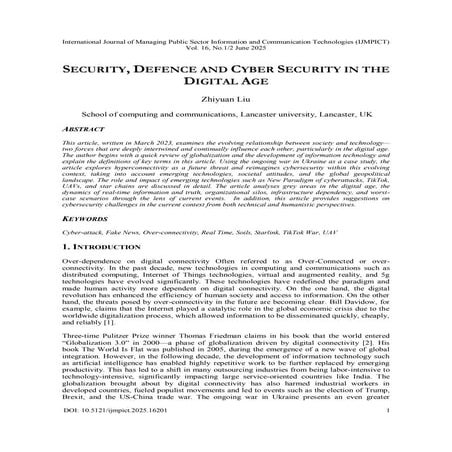 SECURITY, DEFENCE AND CYBER SECURITY IN THE DIGITAL AGE