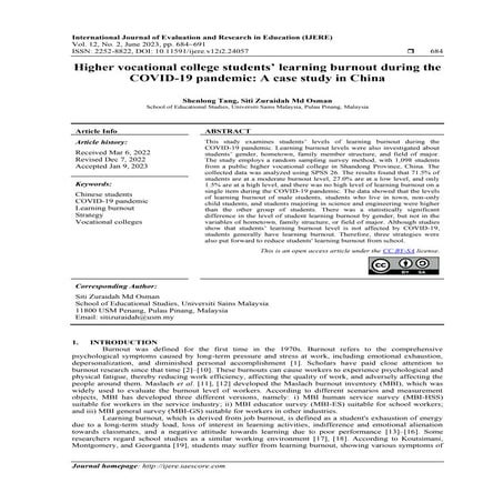Higher vocational college students’ learning burnout during the COVID ...