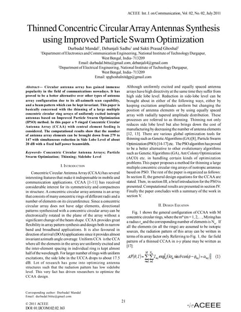 Thinned Concentric Circular Array Antennas Synthesis using Improved Particle ...