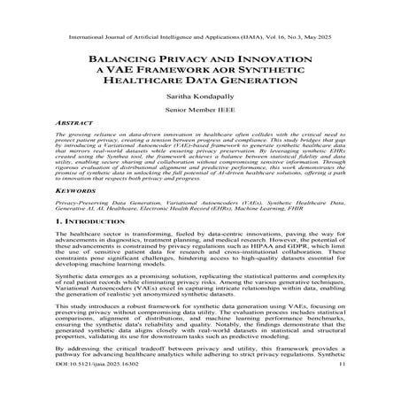 BALANCING PRIVACY AND INNOVATION A VAE FRAMEWORK AOR SYNTHETIC HEALTHCARE DATA GENERATION