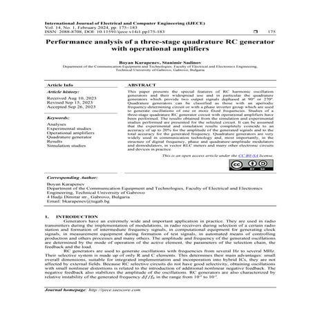 Performance analysis of a three-stage quadrature RC generator with operationa...