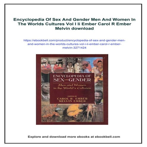 Encyclopedia Of Sex And Gender Men And Women In The Worlds Cultures Vol ...