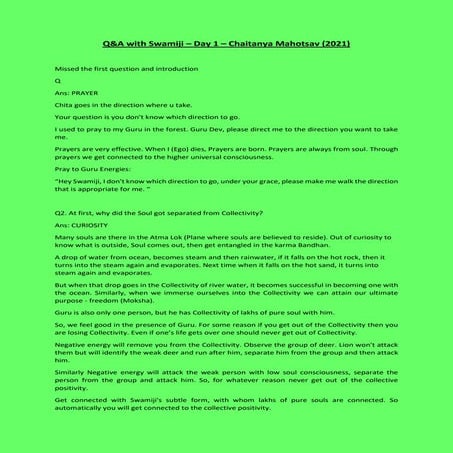 Swamiji's CM 2021 Q and A Day 1