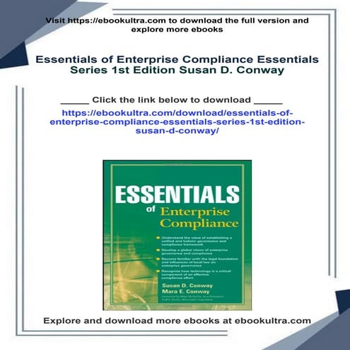 Essentials of Enterprise Compliance Essentials Series 1st Edition Susan D. Co...
