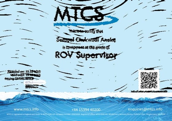 Vo Thanh Lam ROV Supervisor Competence Certificate PPT Vo Thanh Lam ROV Supervisor Competence Certificate PPT