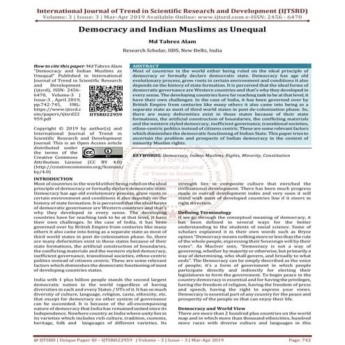 Democracy and Indian Muslims as Unequal