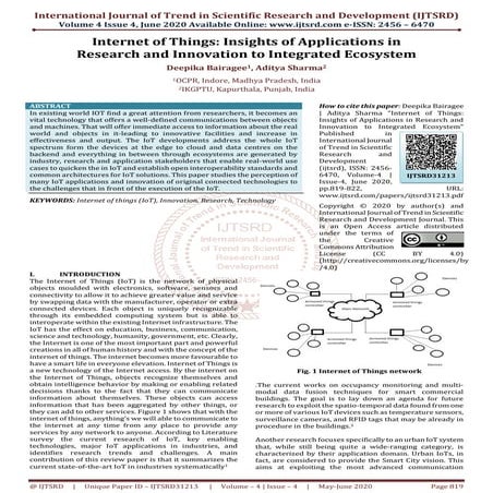 Internet of Things Insights of Applications in Research and Innovation to Int...