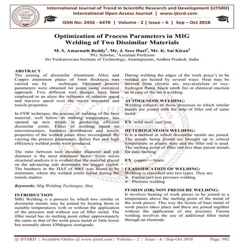 Optimization of Process Parameters in MIG Welding of Two Dissimilar Materials