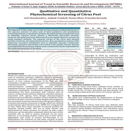 Qualitative and Quantitative Phytochemical Screening of Citrus Peel