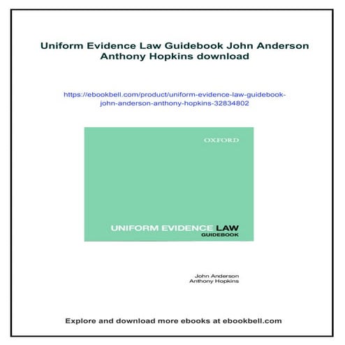 Uniform Evidence Law Guidebook John Anderson Anthony Hopkins