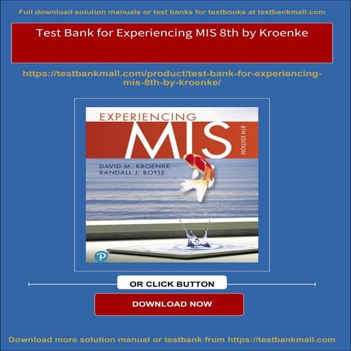 Test Bank for Experiencing MIS 8th by Kroenke all chapter instant ...