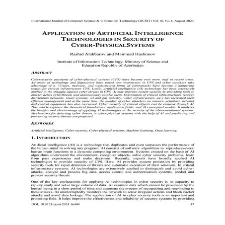 Application of Artificial Intelligence Technologies in Security of Cyber-Phys...