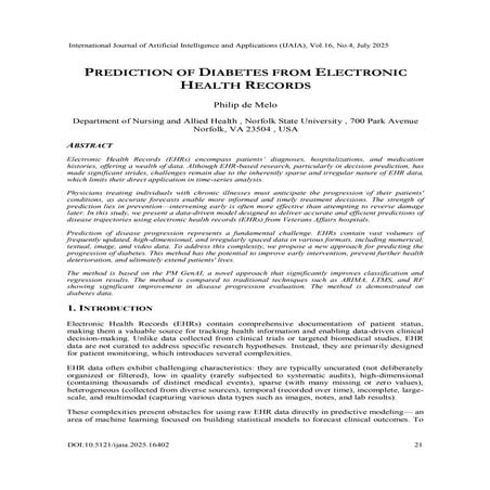 PREDICTION OF DIABETES FROM ELECTRONIC HEALTH RECORDS