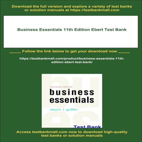 Business Essentials 11th Edition Ebert Test Bank | PDF
