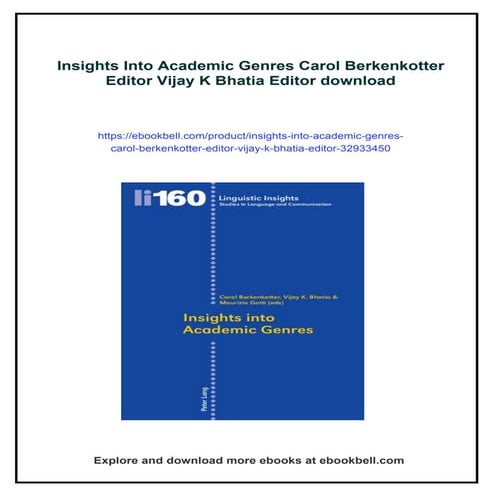 Insights Into Academic Genres Carol Berkenkotter Editor Vijay K Bhatia Editor