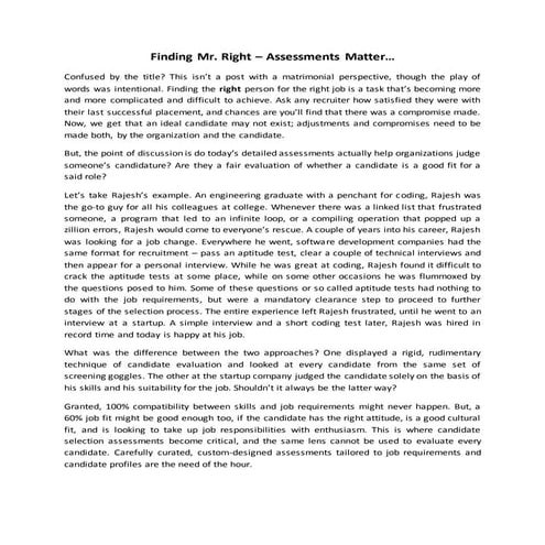 The RIGHT Assessment Matters