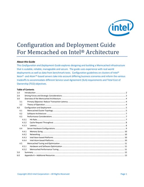Configuration and Deployment Guide For Memcached on Intel® Architecture