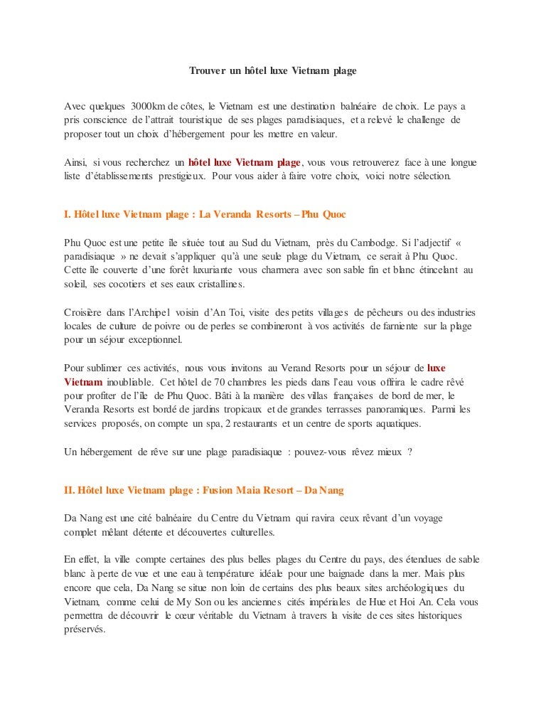 Trouver Un Hôtel Luxe Vietnam Plage