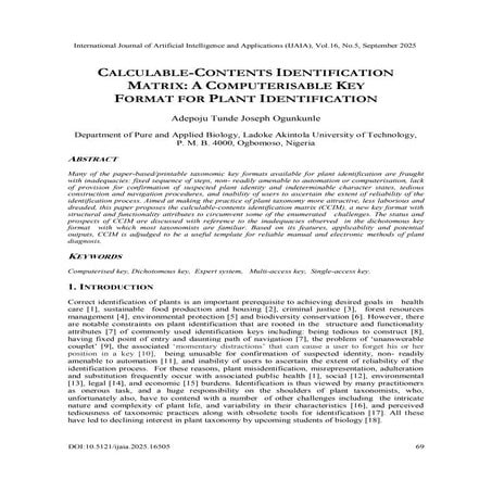 CALCULABLE-CONTENTS IDENTIFICATION MATRIX: A COMPUTERISABLE KEY FORMAT FOR PLANT IDENTIFICATION