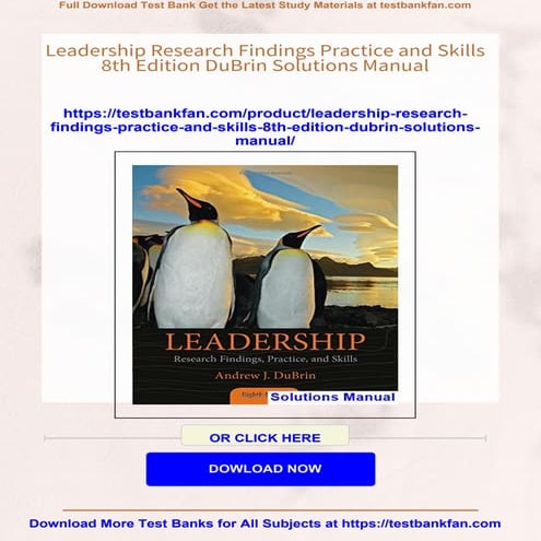 Leadership Research Findings Practice and Skills 8th Edition DuBrin Solutions...