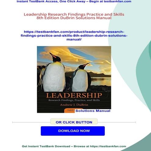 Leadership Research Findings Practice and Skills 8th Edition DuBrin Solutions...