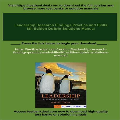 Leadership Research Findings Practice and Skills 8th Edition DuBrin Solutions...