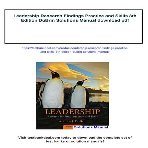 Leadership Research Findings Practice and Skills 8th Edition DuBrin Solutions...