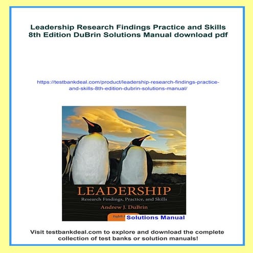 Leadership Research Findings Practice and Skills 8th Edition DuBrin Solutions...