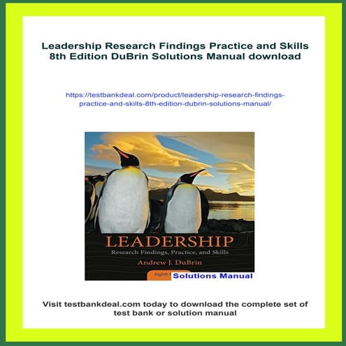 Leadership Research Findings Practice and Skills 8th Edition DuBrin Solutions...