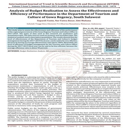 Analysis of Budget Realization to Assess the Effectiveness and Efficiency of ...