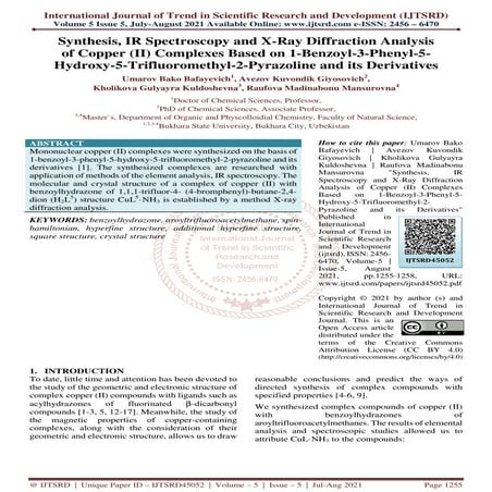 Synthesis, IR Spectroscopy and X Ray Diffraction Analysis of Copper II Comple...