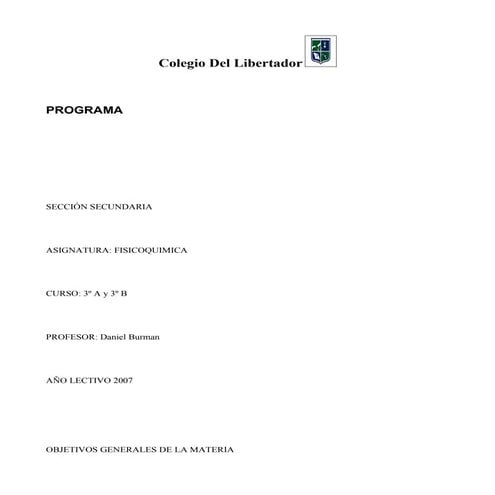 3º - Programa de Fisicoquímica - 2007 - Colegio del Libertador