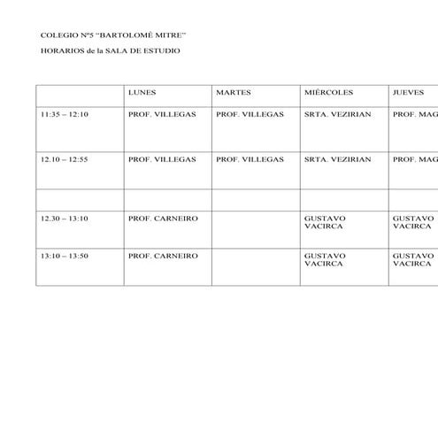 HORARIOS de SALA DE ESTUDIO