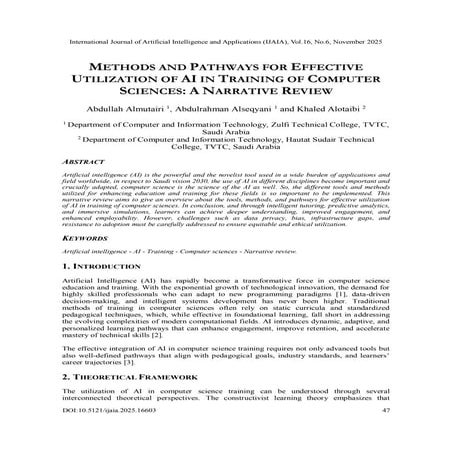 Methods and Pathways for Effective Utilization of AI in Training of Computer ...