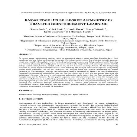 Knowledge Reuse Degree Asymmetry in Transfer Reinforcement Learning