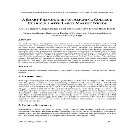 A SMART FRAMEWORK FOR ALIGNING COLLEGE CURRICULA WITH LABOR MARKET NEEDS