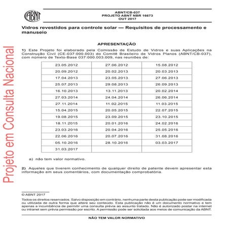 16673 nbr vidros para controle solar texto em votação