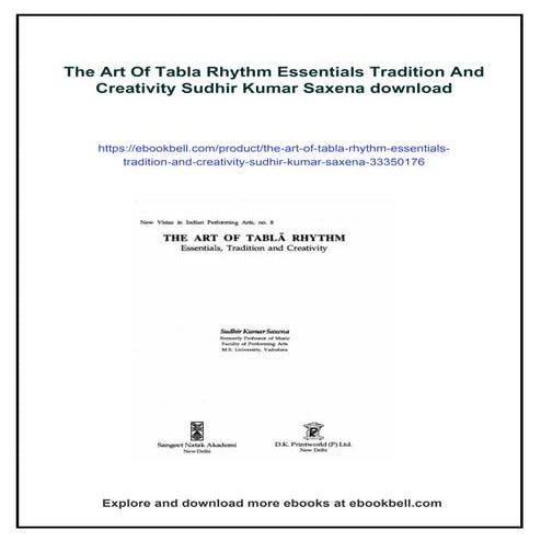 The Art Of Tabla Rhythm Essentials Tradition And Creativity Sudhir ...