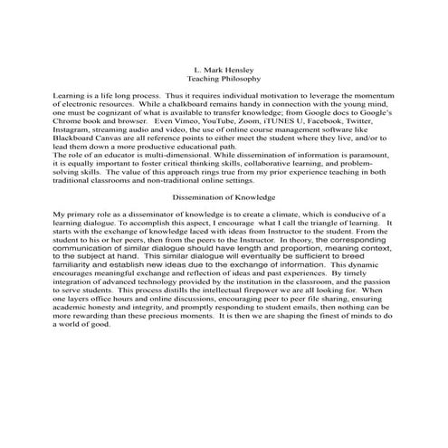 2015 Hensley Teaching Philosophy