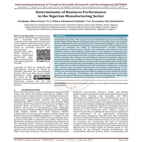 Determinants of Business Performance in the Nigerian Manufacturing Sector