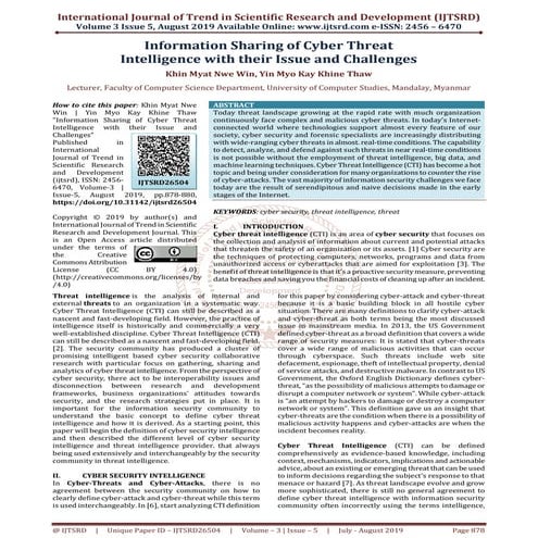 Information Sharing of Cyber Threat Intelligence with their Issue and Challenges