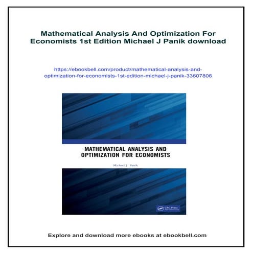Mathematical Analysis And Optimization For Economists 1st Edition ...
