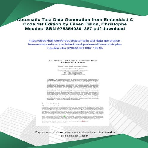 Automatic Test Data Generation from Embedded C Code 1st Edition by Eileen Dil...