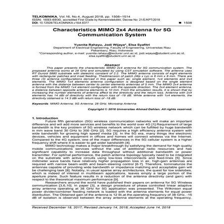 Characteristics MIMO 2x4 Antenna for 5G Communication System